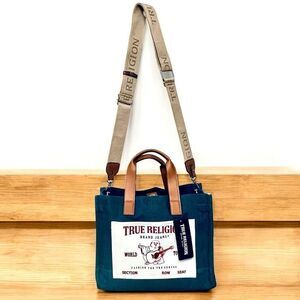 NWT Gorgeous True Religion Denim Signature Guitar Strap Crossbody Tote Bag